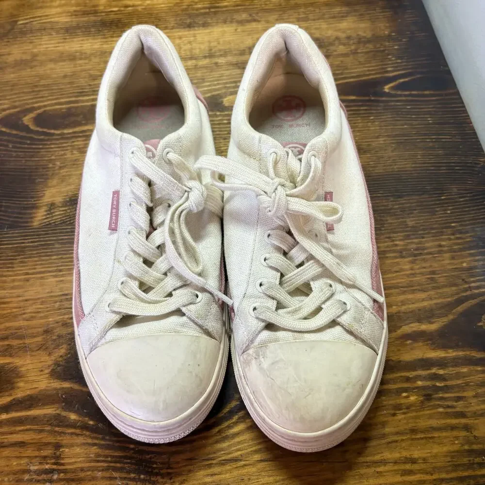 Tory Burch Cream And‎ Pink Sneakers Size 9.5